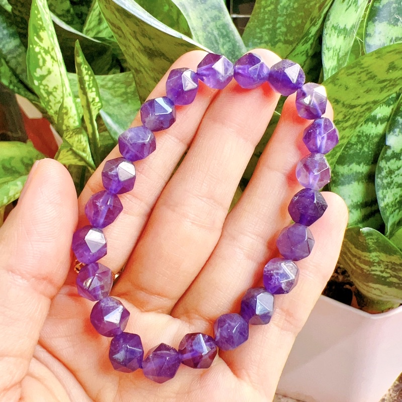Vòng tay đá Thạch anh tím thiên nhiên, Đá Amethyst Hạt mài cắt giác