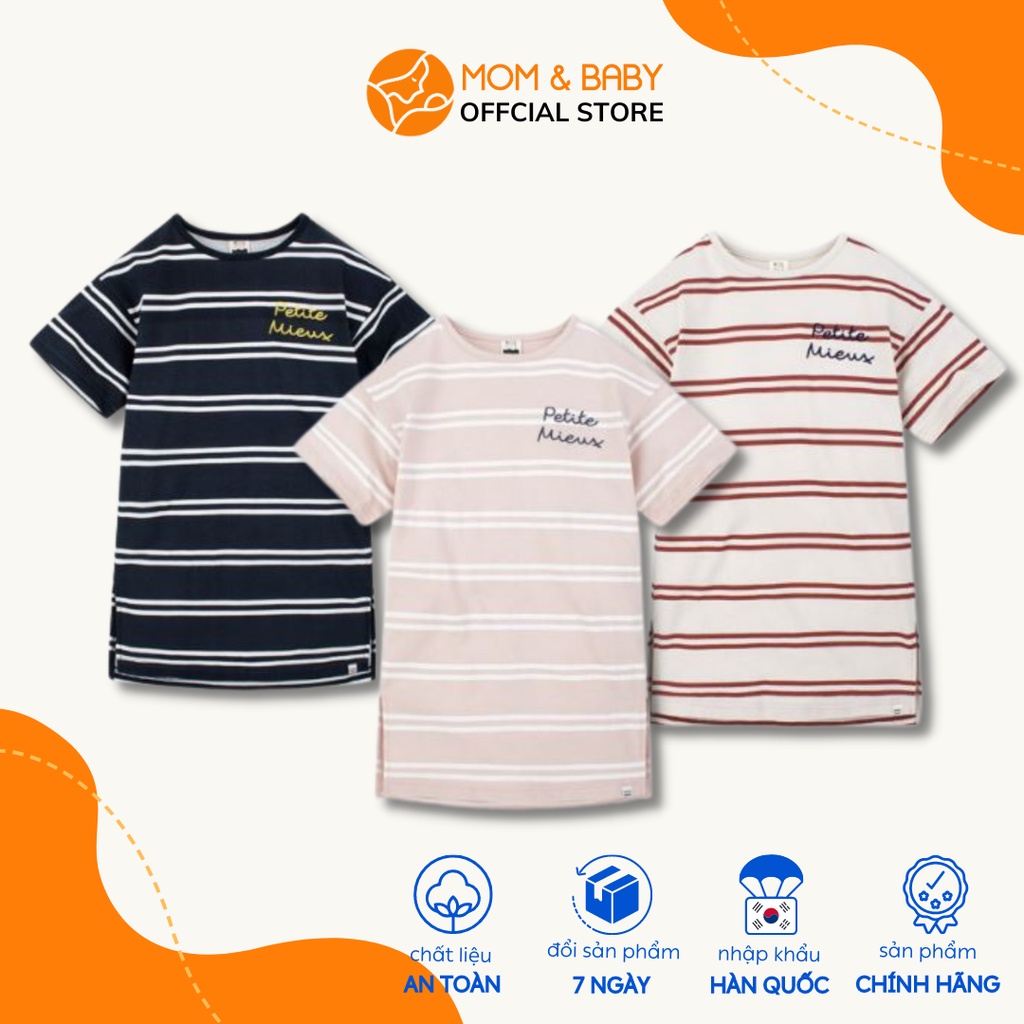 Đầm thun sọc Petite Mieux bé gái form rộng thoải mái màu xanh đen, beige và đỏ Cmebc21 MOM & BABY