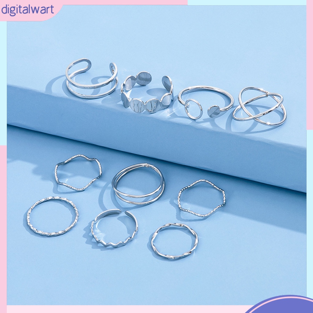 [DIWA] Set 10 Nhẫn Hình Học Mỏng Sáng Bóng Phong Cách Punk Đơn Giản Dễ Phối Đồ Trang Sức Hàng Ngày Cho Nữ