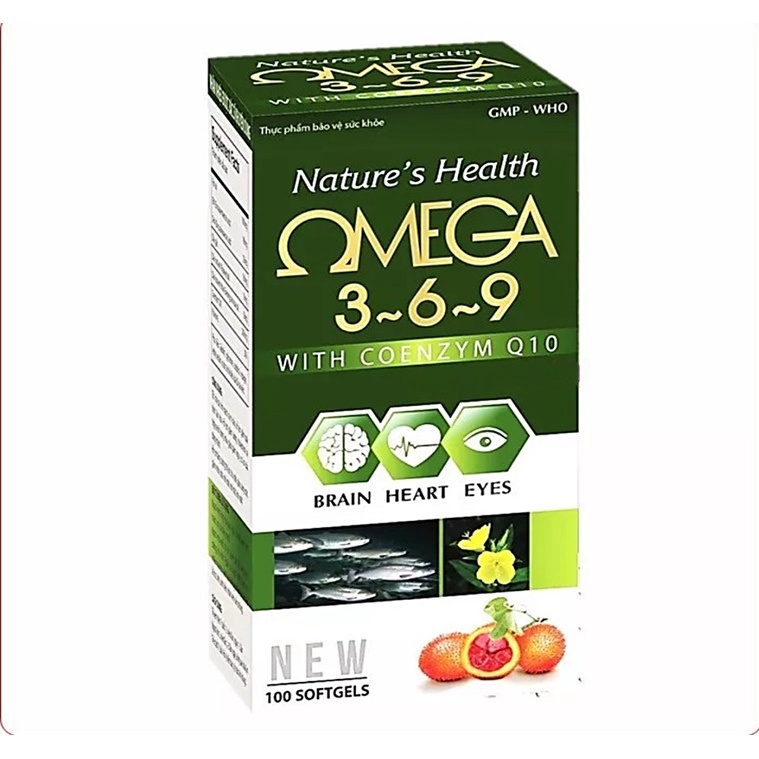 Dầu cá Omega 369 ,dầu gấc , dầu hoa anh thảo giúp Chống oxy hóa ,giảm mỡ máu ,bổ não, sáng mắt,hộp 100 viên
