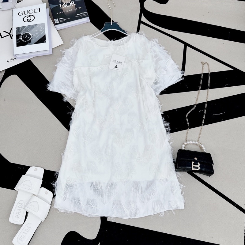 [ 𝐅𝐑𝐄𝐄 𝐒𝐇𝐈𝐏 ] Váy suông trắng sợi rua siêu hot hit Vải tơ rua QC cao cấp chuẩn y mẫu mặc, có lót trong ko lộ, khoá lưng