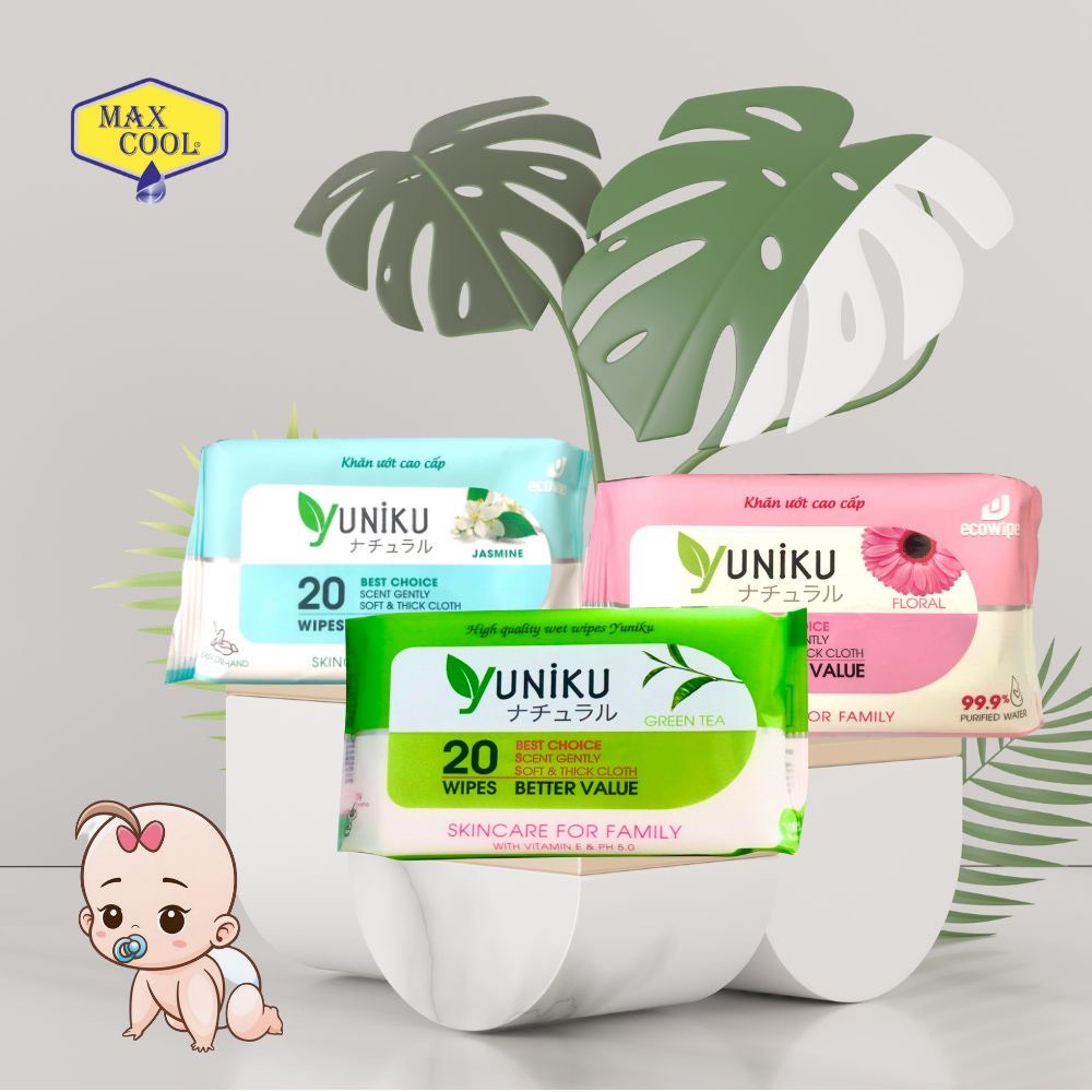 Khăn giấy ướt cao cấp Yuniku 20 TỜ  Hương Phấn/ Hương Lài / Hương Trà Xanh - HÀNG CHÍNH HÃNG MAX COOL