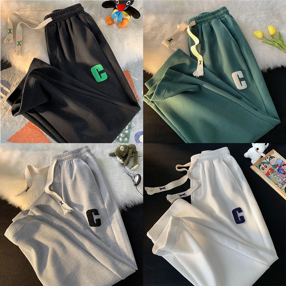 Quần ống rộng chất tổ ong cho cả nam và nữ chữ C - Quần thể thao unisex phong cách ulzzang
