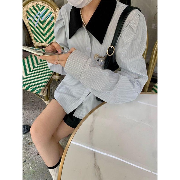 Hhjdxd2022 Áo Sơ Mi Dài Tay Dáng Rộng Phong Cách Preppy Pháp Thời Trang Mùa Thu Cho Nữ