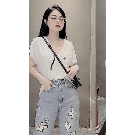 Set 2 áo cotton cổ tim thê gấu WHOU cho nữ