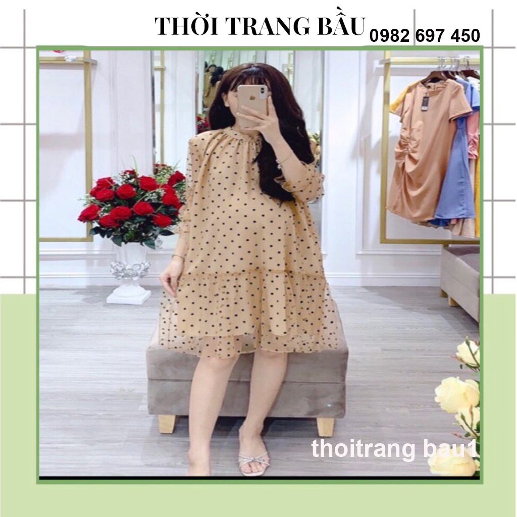 [thoitrangbau1 V249] VÁY BẦU TIỂU THƯ-ĐẦM BÀU DỰ TIỆC, CÔNG SỞ THIẾ KẾ DÁNG XUÔNG ĐUÔI CÁ CHẤM BI VOAN TƠ 2 LỚP CỰC XINH