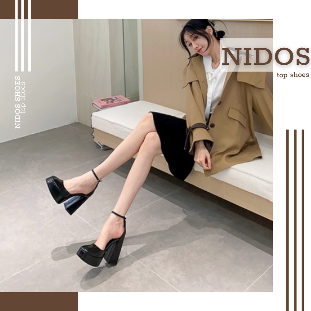 Giày Cao Gót Nữ Mary Jane đế trụ vuông đế cao 12cm Siêu Đẹp - Giày Cao Gót Lolita