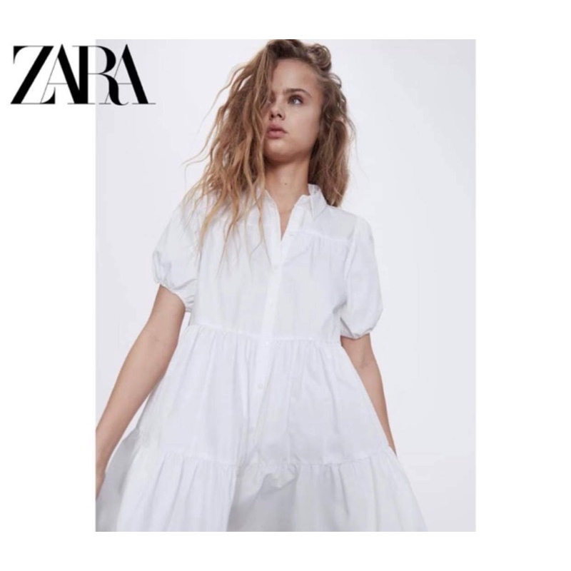 váy zara babydoll trắng bồng bềnh