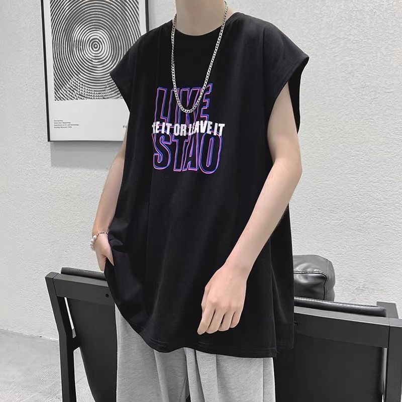 Áo Thun Thể Thao Sát Nách Cổ Tròn Dáng Rộng In Chữ Trẻ Trung Phong Cách Hip-Hop Cho Nam