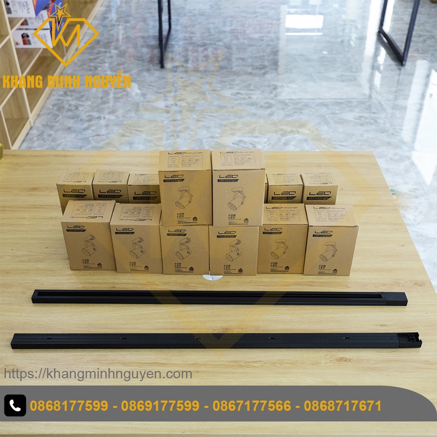 [COMBO 1 ray + 3 đèn 20W] Combo đèn rọi ống bơ, đèn spotlight, đèn chiếu điểm - gôm ray 1m hoặc 1,5m + 3 đèn 20W