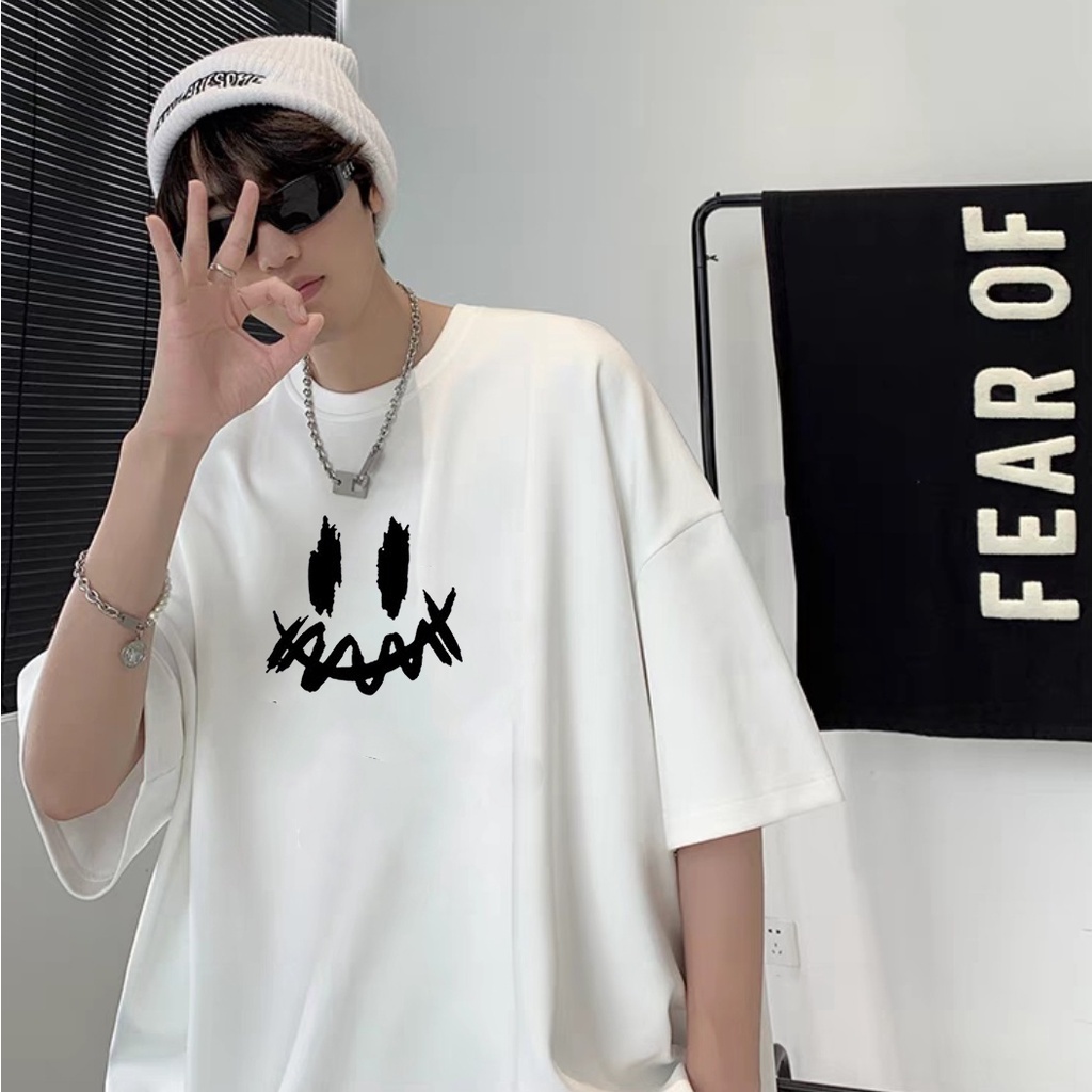 Áo thun nam nữ tay lỡ form rộng mặt chú hè cá tính vải dày mịn