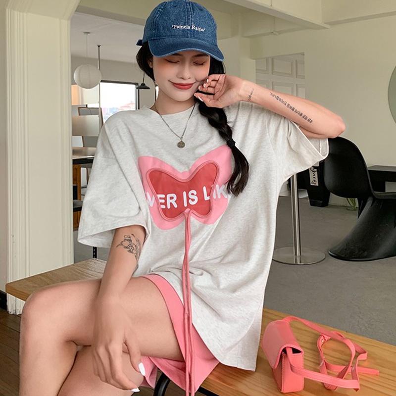 IELGYÁo Thun Tay Ngắn In Hình Dễ Thương Phong Cách Hàn Quốc Thời Trang Cho Nữ