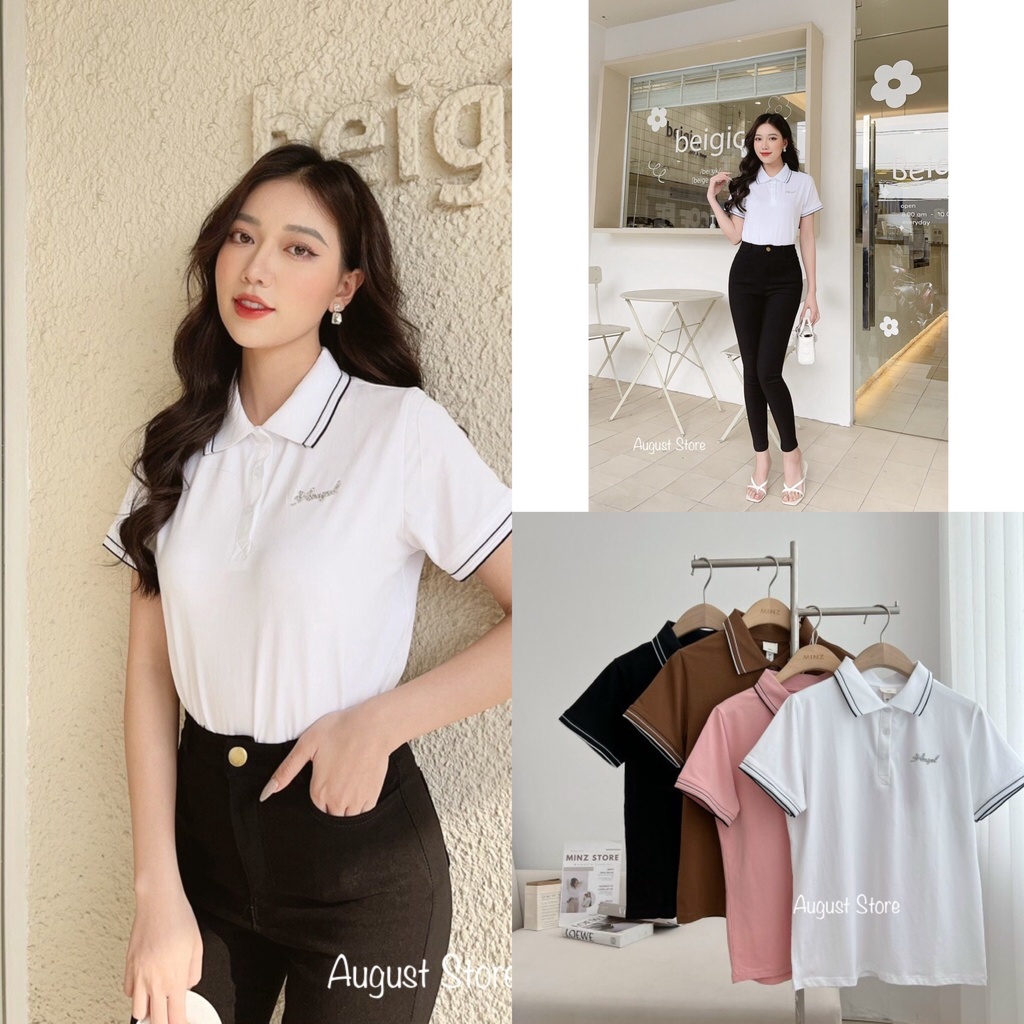 Áo Thun Polo Nữ Cổ Bẻ Viền Kẻ Cao Cấp