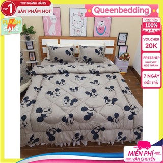 Bộ 5 món 1m8x2m bọc đệm 15-20cm chăn phao cotton poly siêu đẹp - 1 ga 2 vỏ gối nằm 1 vỏ gối ôm 1 chăn phao