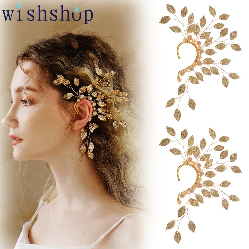 1 Khuyên Kẹp Vành Tai Hình Lá Vàng Phong Cách Vintage Thanh Lịch Dành Cho Nữ