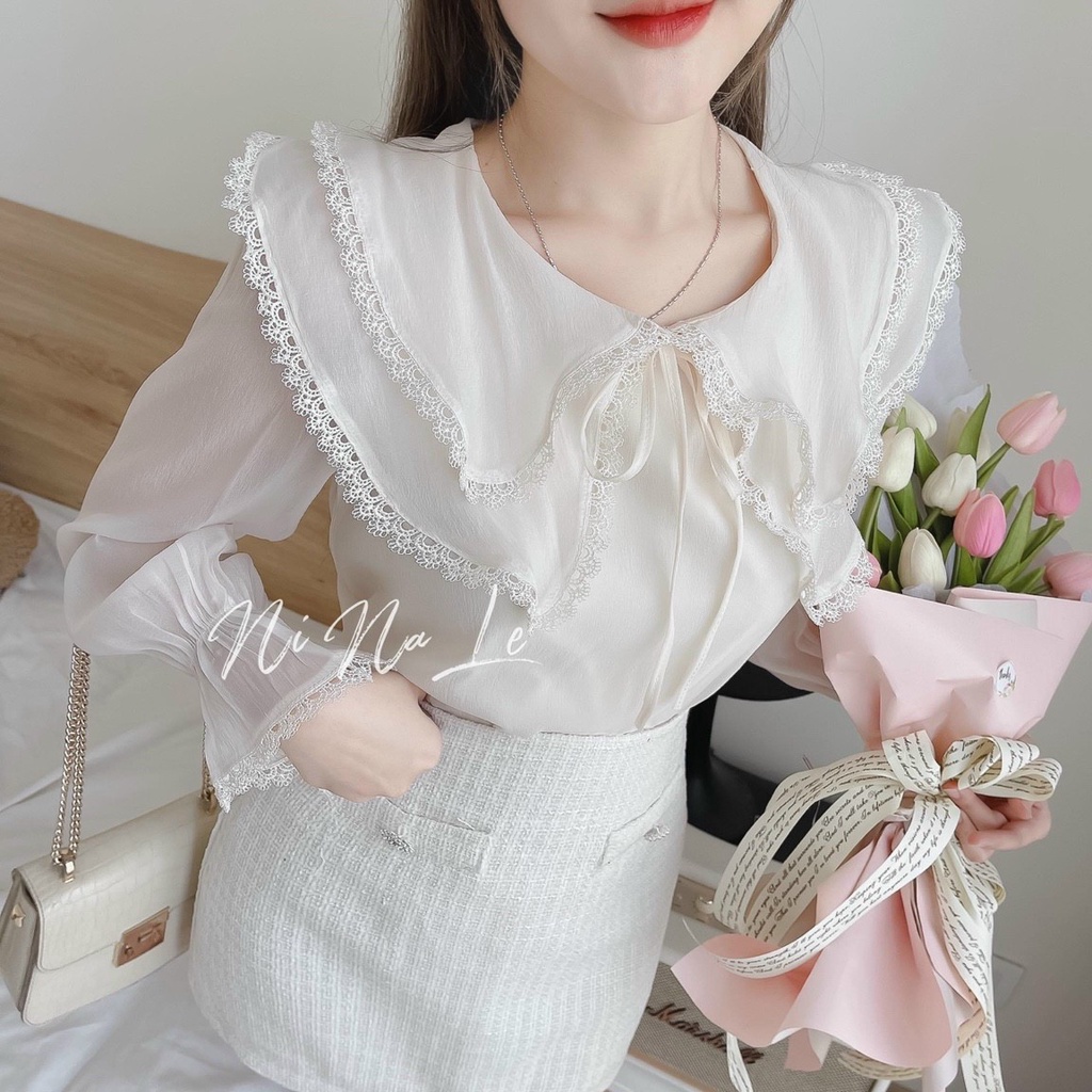 Set Áo Chân Váy EVANIA Set Áo Sơ Mi Chân Váy Dạ Phối Áo Voan Hai Lớp Cổ Bèo Thắt Nơ Hai Màu Trắng, Hồng - Mã V86