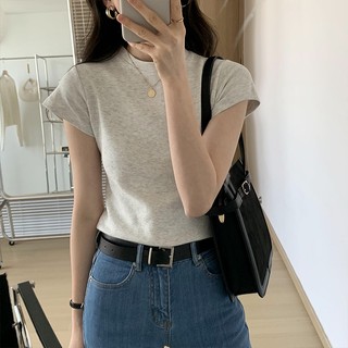 Áo thun ngắn tay màu trơn SUXI Áo thun Cotton cổ tròn Slim Fit Top