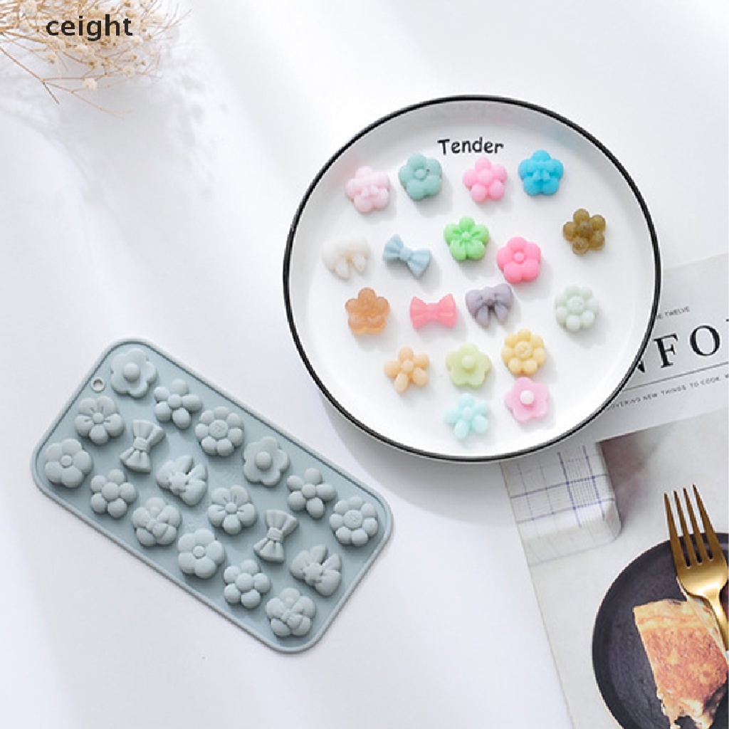 1 Khuôn Silicon Làm Bánh Kẹo 18 Ngăn Hình Nơ / Bông Hoa DIY