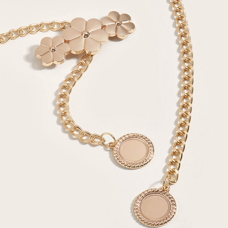 Thắt Lưng Dây Xích Mặt Hoa Hồng Bằng Hợp Kim Màu Vàng Thời Trang Cho Nữ