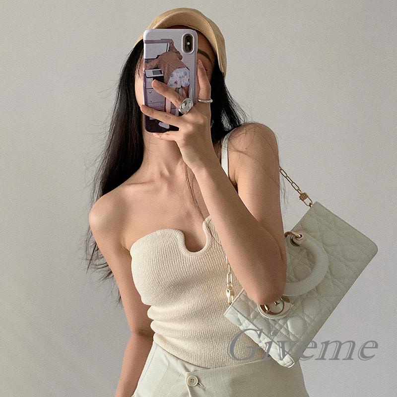 Áo Croptop Dệt Kim Không Tay Hở Lưng Màu Sắc Đơn Giản Cho Nữ