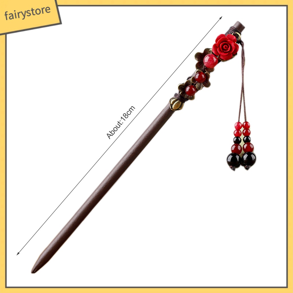 Trâm Cài Tóc Bằng Gỗ Đính Tua Rua Phong Cách Trung Hoa Cổ Điển Trang Trí Tóc Cho Nữ [Fairy1]