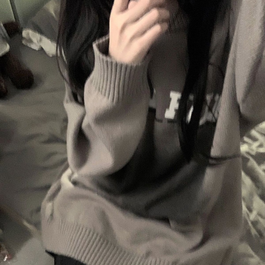 Áo Sweater Dáng Rộng Màu Xám Nhuộm Phong Cách Đường Phố Mới Cho Nữ