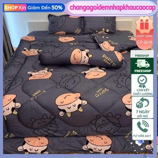 🌲set 4 món🌲Bộ Chăn phao ga gối dành cho đệm 1m6x2m,có chọn mẫu-MẪU BÒ XÁM