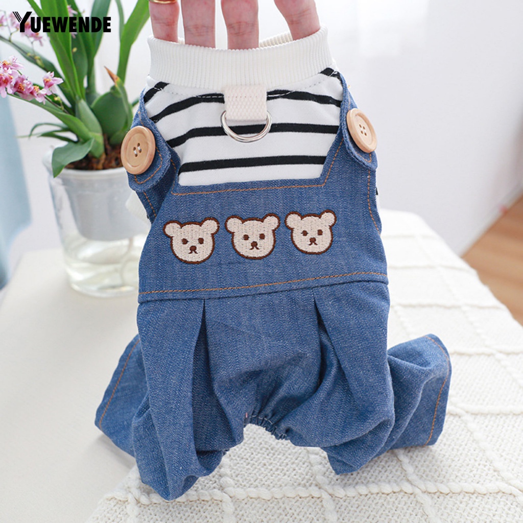 [Yue.z] Áo Liền Quần Denim Họa Tiết Gấu Hoạt Hình Mặc Hàng Ngày Cho Thú Cưng Bắt Mắt