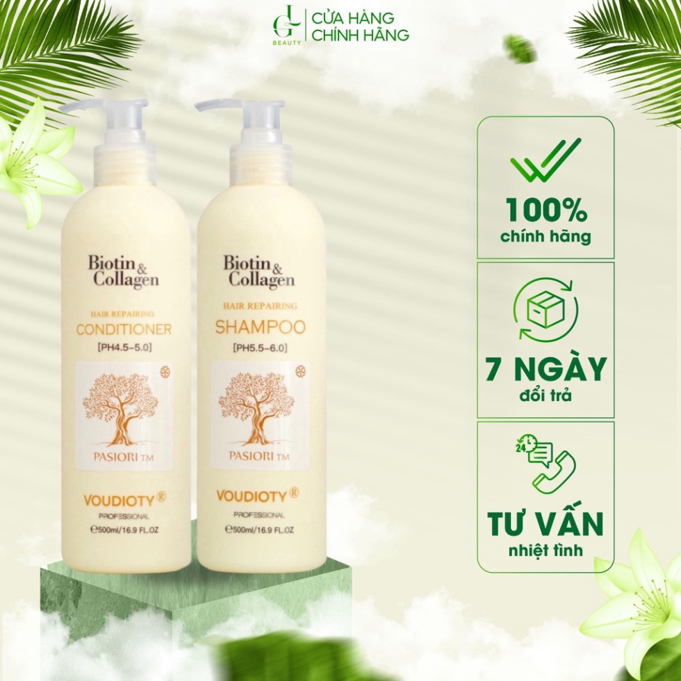 Dầu gội xả Biotin Collagen Voudioty 500 - 1000ml giảm rụng tóc, phục hồi, giảm gàu