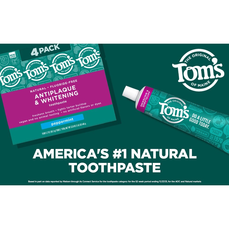 Kem đánh răng tự nhiên của Mỹ làm trắng răng, loại bỏ mảng bám Tom's of Maine Antiplaque & Whitening Fluoride-free 161g
