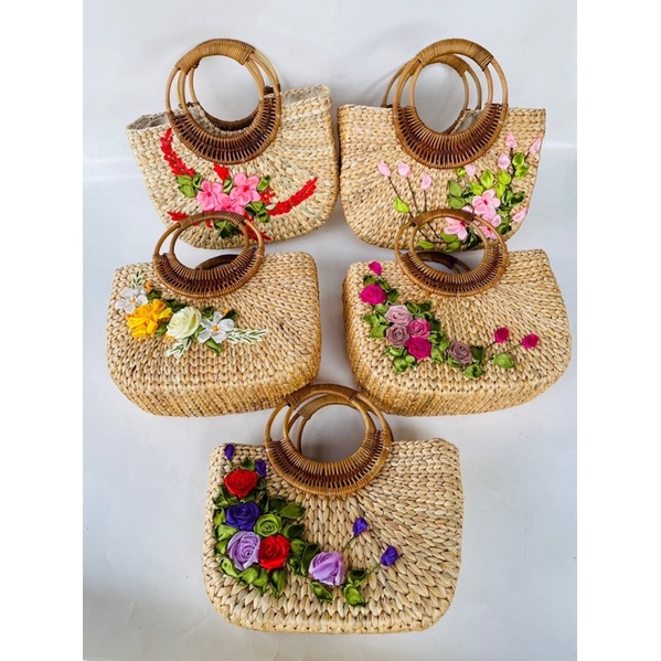 Giỏ lục bình quay mây hình bán nguyệt )