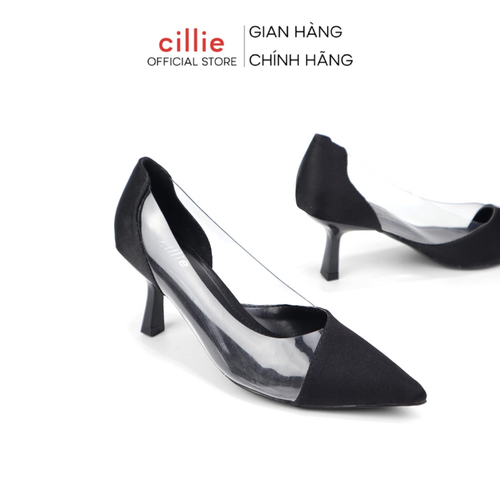 Giày cao gót nữ mũi nhọn satin thời trang phối mika trong sang trọng thanh lịch gót nhọn cao 7cm Cillie 1189