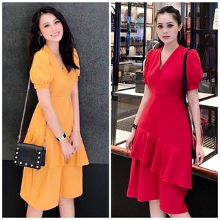 Đầm midi, váy dạo phố, váy xoè tùng 2 tầng v2 (kèm hình thật)