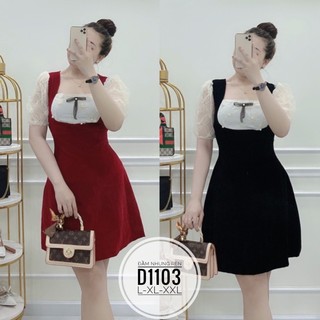 BIGSIZE Đầm nhung phối ren D1103