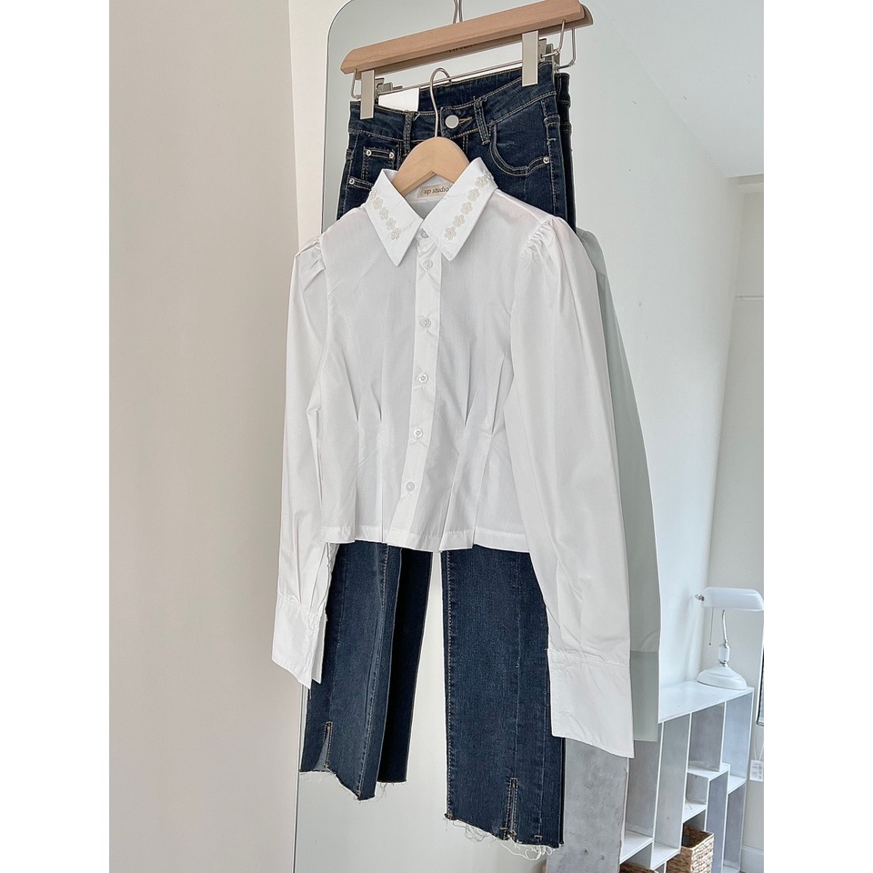 Áo sơ mi trắng phối cố đính ngọc Smcodinhngoc