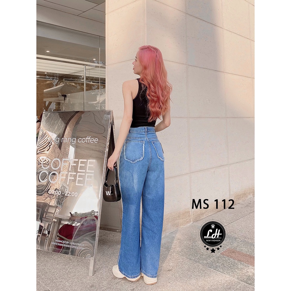 Quần jean nữ ống rộng, quần bò màu xanh ulzzang tưa line trắng chạy theo chân hack chiều cao  Lê Huy Fashion MS 112