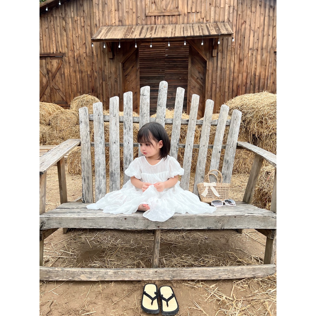 Váy Babydoll Maxi Vải Nhún Có Lớp Lót Siêu Xinh Cho Bé Gái Đi Chơi Đi Biển