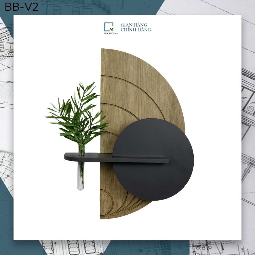 Giá gỗ kệ dán tường trang trí bán nguyệt vân gỗ nhạt kệ treo tường trang trí kệ gỗ decor MOLAGO BB-V