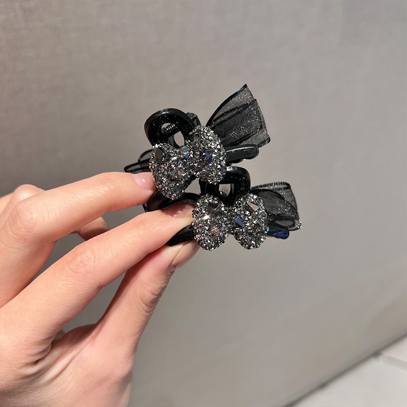 Kẹp Tóc Càng Cua Nhỏ Hình Nơ Đính Đá Phối Lưới Dễ Thương Cho Bạn Gái