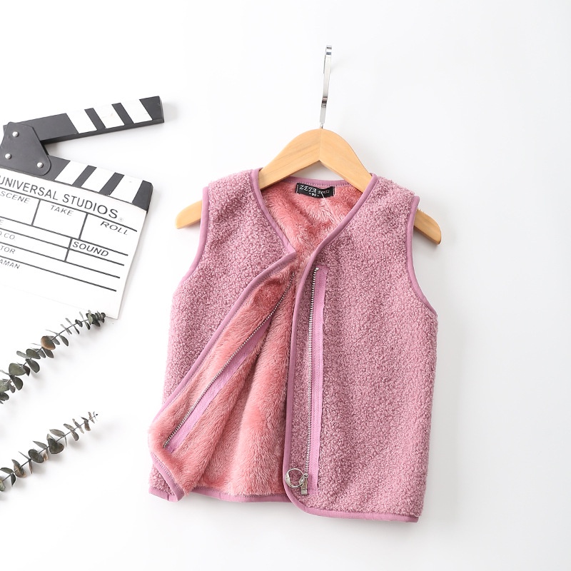 Áo Khoác Sát Nách Lót Nhung Màu Trơn Thời Trang Mùa Đông Cho Bé