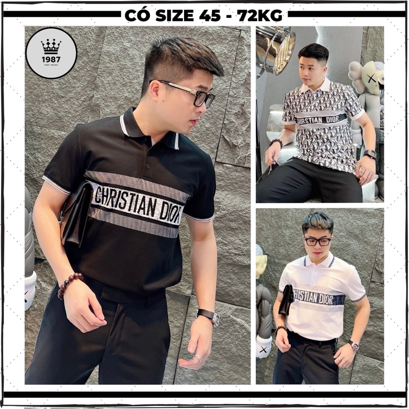 Áo thun polo nam ngắn tay vải cotton kháng khuẩn form ôm body in hoạ tiết DR mầu đen trắng | BigBuy360 - bigbuy360.vn