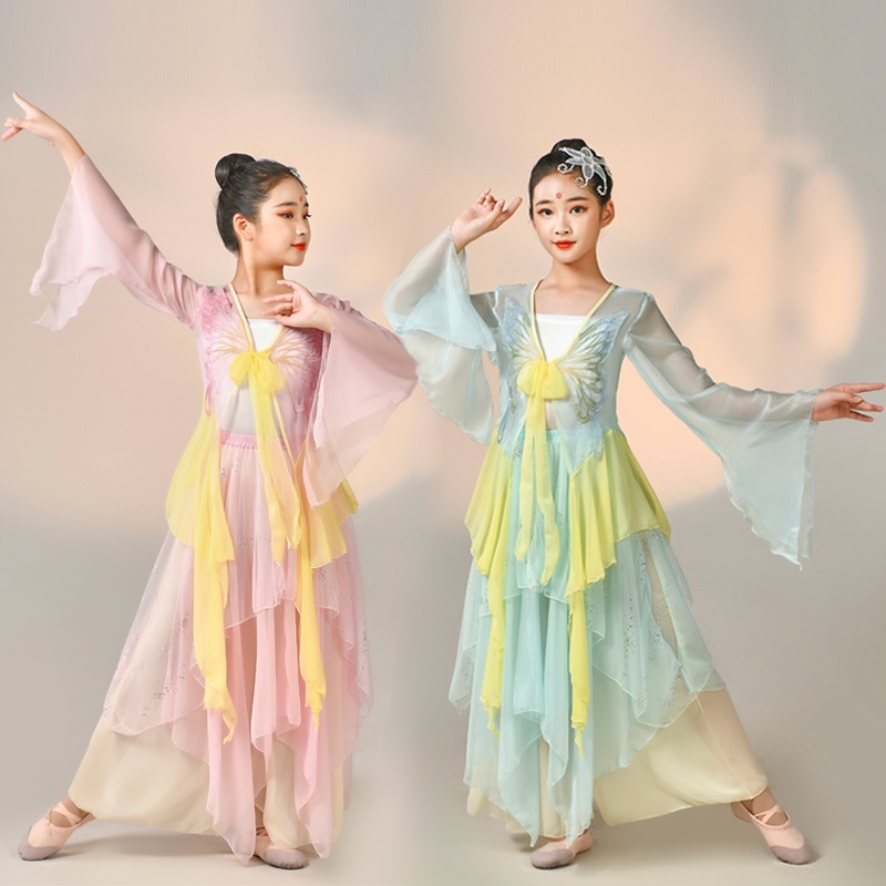 Bộ Trang Phục Múa Quạt Thêu Họa Tiết Phong Cách Trung Hoa Cổ Điển Độc Đáo Thời Trang Cho Bé Gái