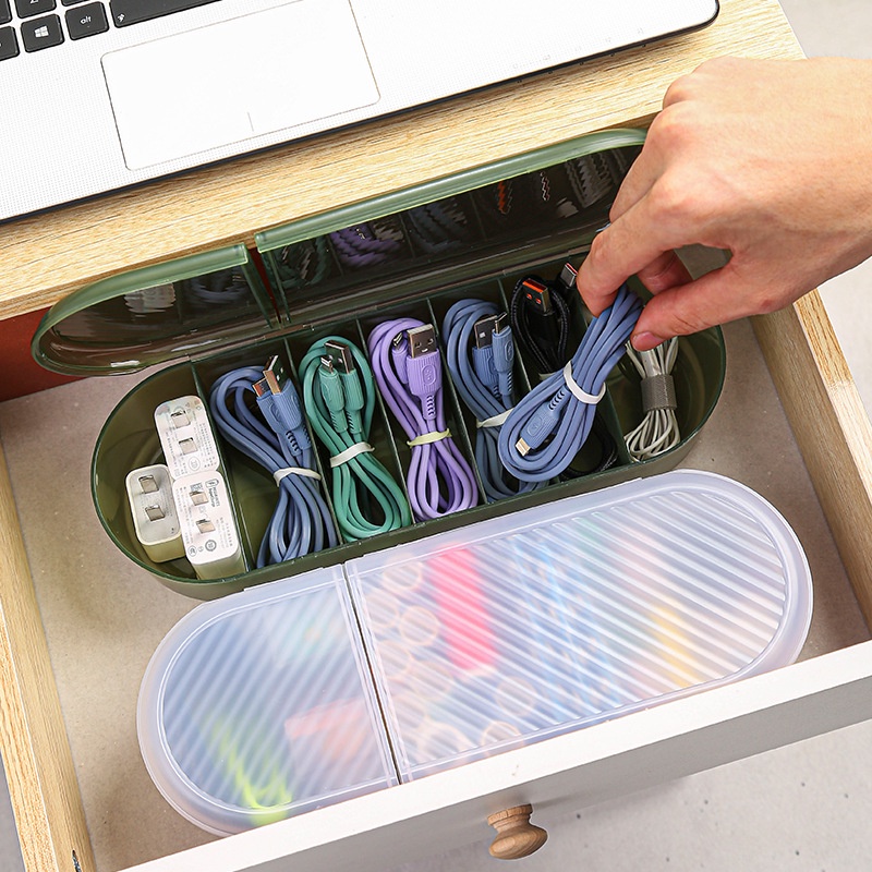Hộp Phân Loại Cáp Dữ Liệu / Tai Nghe Chống Bụi Đa Năng Có Vỏ Bọc Hình Tròn Tiện Dụng