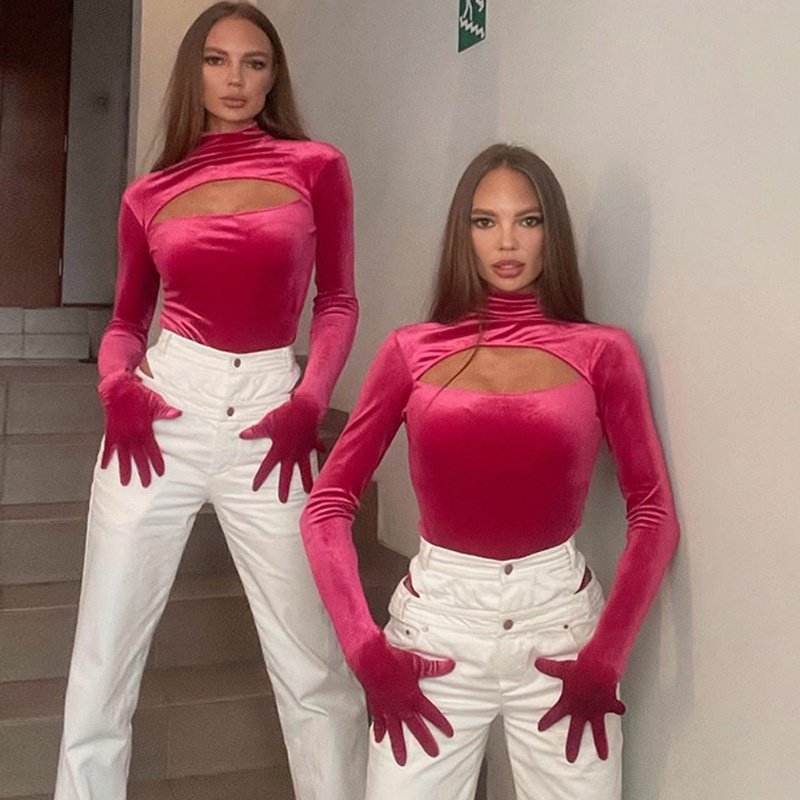 Jumpsuit Nhung DàI Tay Cổ Cao GợI CảM Cho Nữ