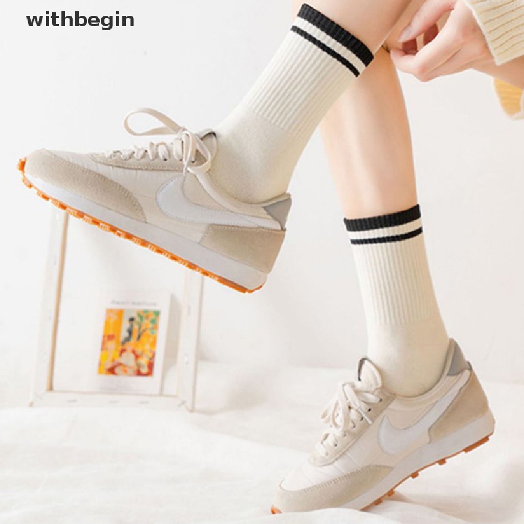 Set 2 Đôi Vớ Cotton Thoải Mái Màu Trơn Họa Tiết Kẻ Sọc Đơn Giản Thời Trang Cho Nữ