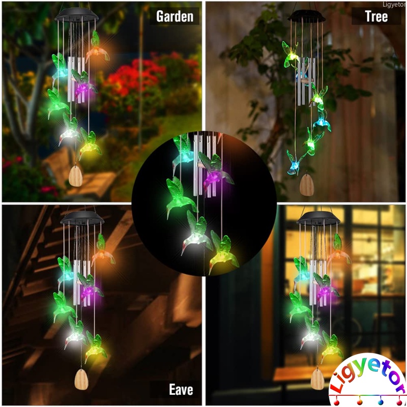 Chuông Gió Hình Chim Ruồi Có Đèn LED Thay Đổi Màu Sắc Trang Trí Sân Vườn