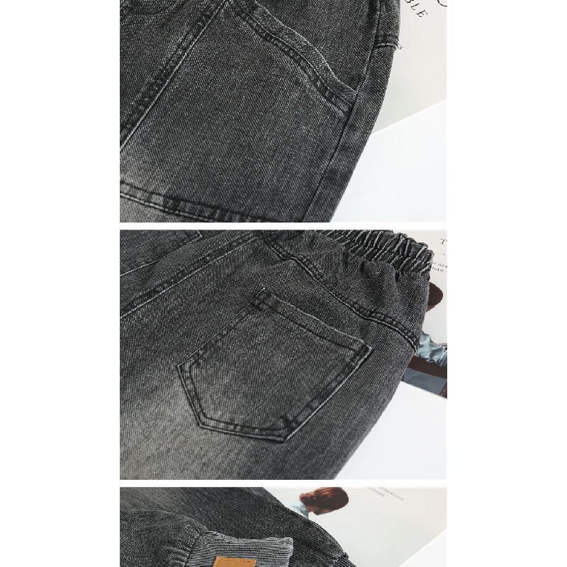 Quần Jean Dài Dáng Rộng Eo Chun Giản Dị Thời Trang Dành Cho Nữ