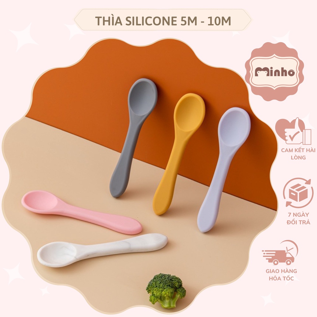 Thìa Ăn Dặm Silicon Cho Bé - Muỗng Ăn Dặm Silicone 10M+ ( Thìa Dày Và Nông)