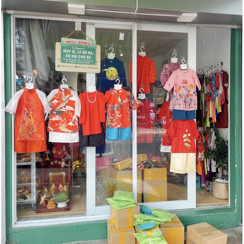 Áo dài gấm lụa bé gái hàng thủ công cao cấp