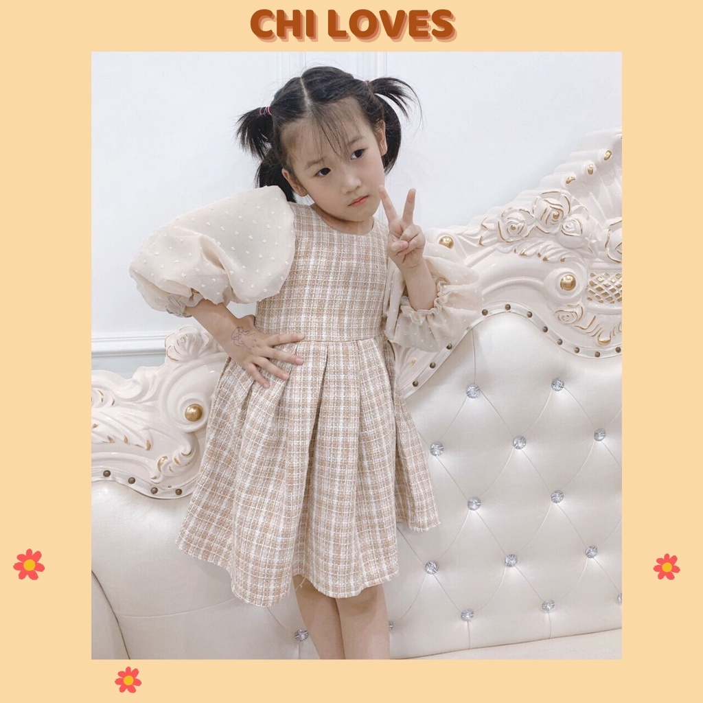 Váy thu đông cho bé gái thiết kế dài tay CHI LOVES. Váy đầm cho bé gái chất dạ cao cấp v50